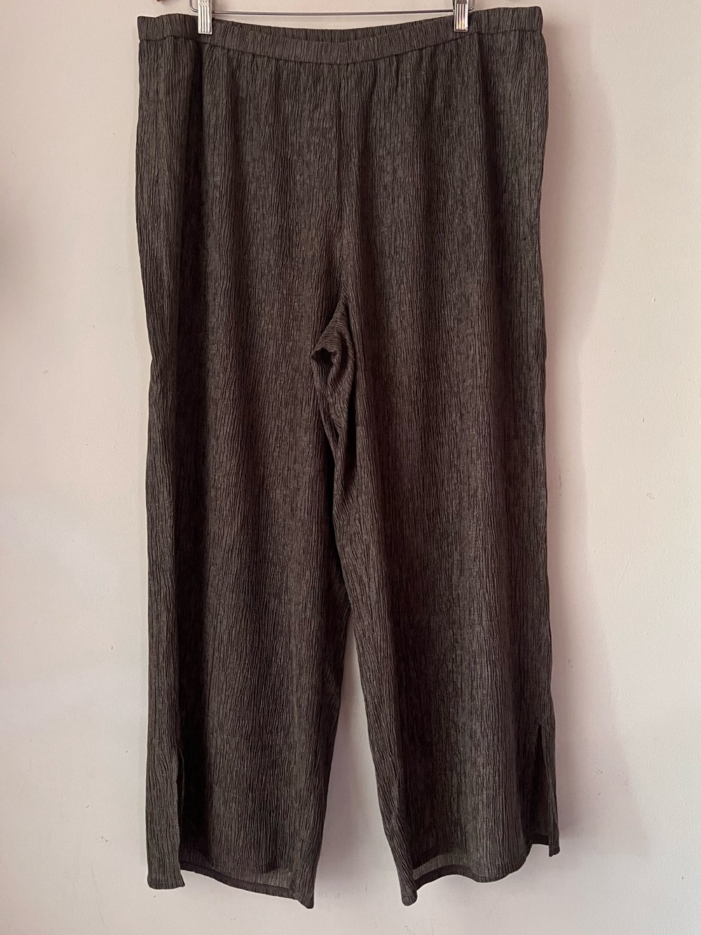 Eileen Fisher 1X Woven Plissé Wide-Leg Easy Pull On Crinkle Pleat Ankle Pants
